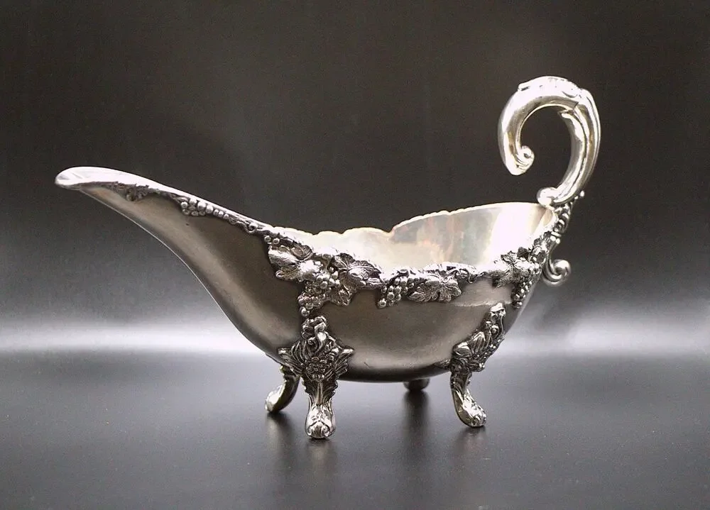 Sheffield England Victorian Silver Gravy Boat Heavy Ornate Footed Design